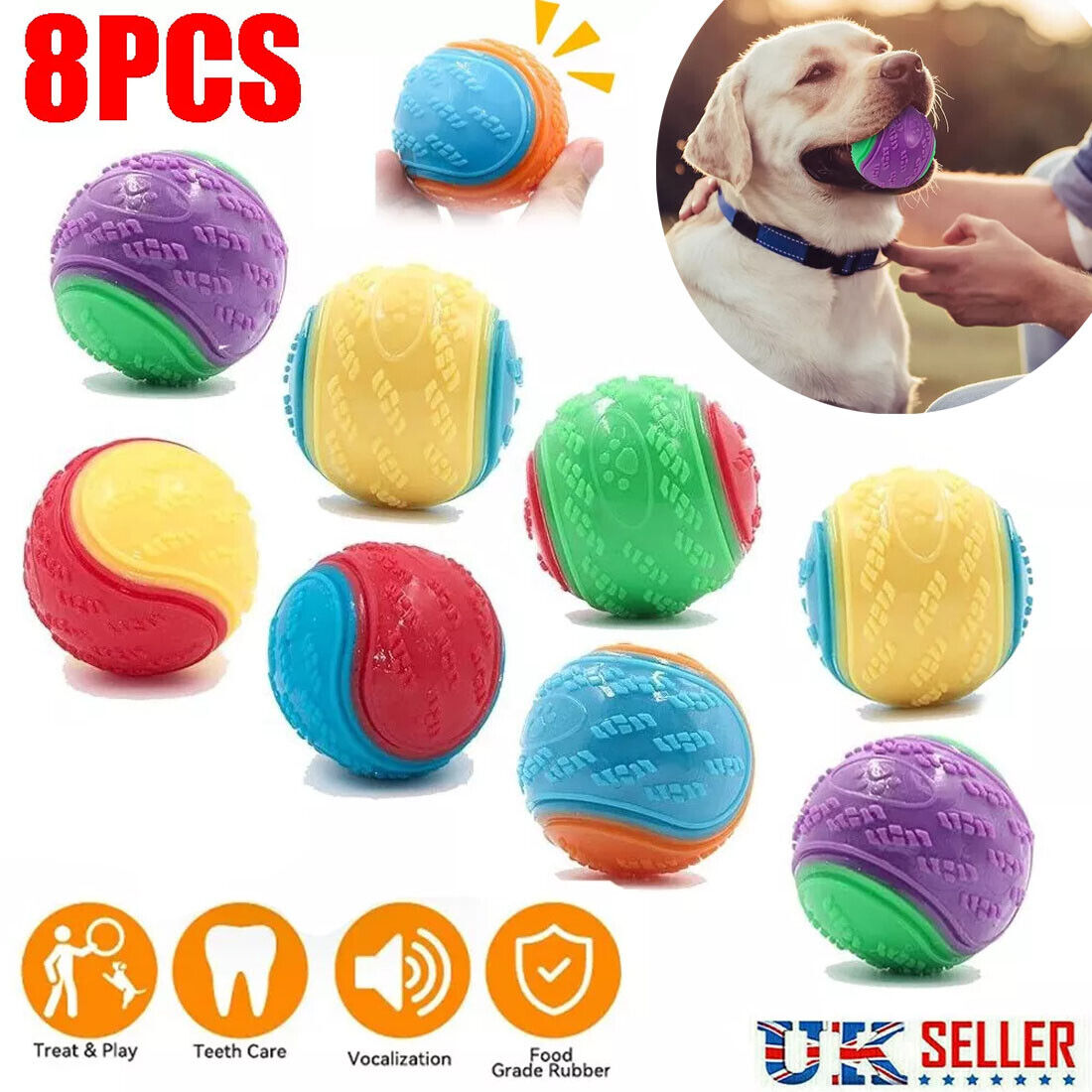 Durable Squeaky Set Of 8 Dog Balls For Teeth Cleaning